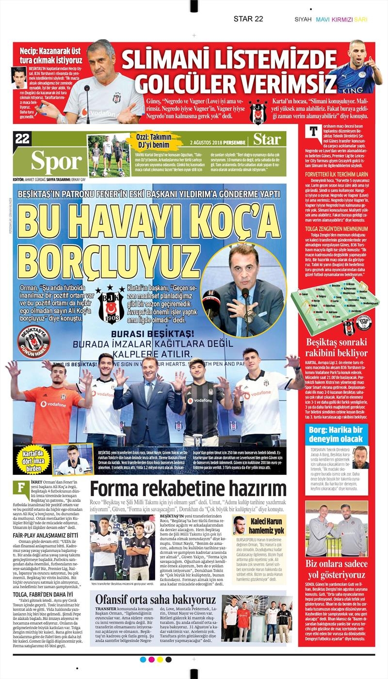 2 Ağustos 2018 | Gazetelerin Beşiktaş Manşetleri - Görsel 7