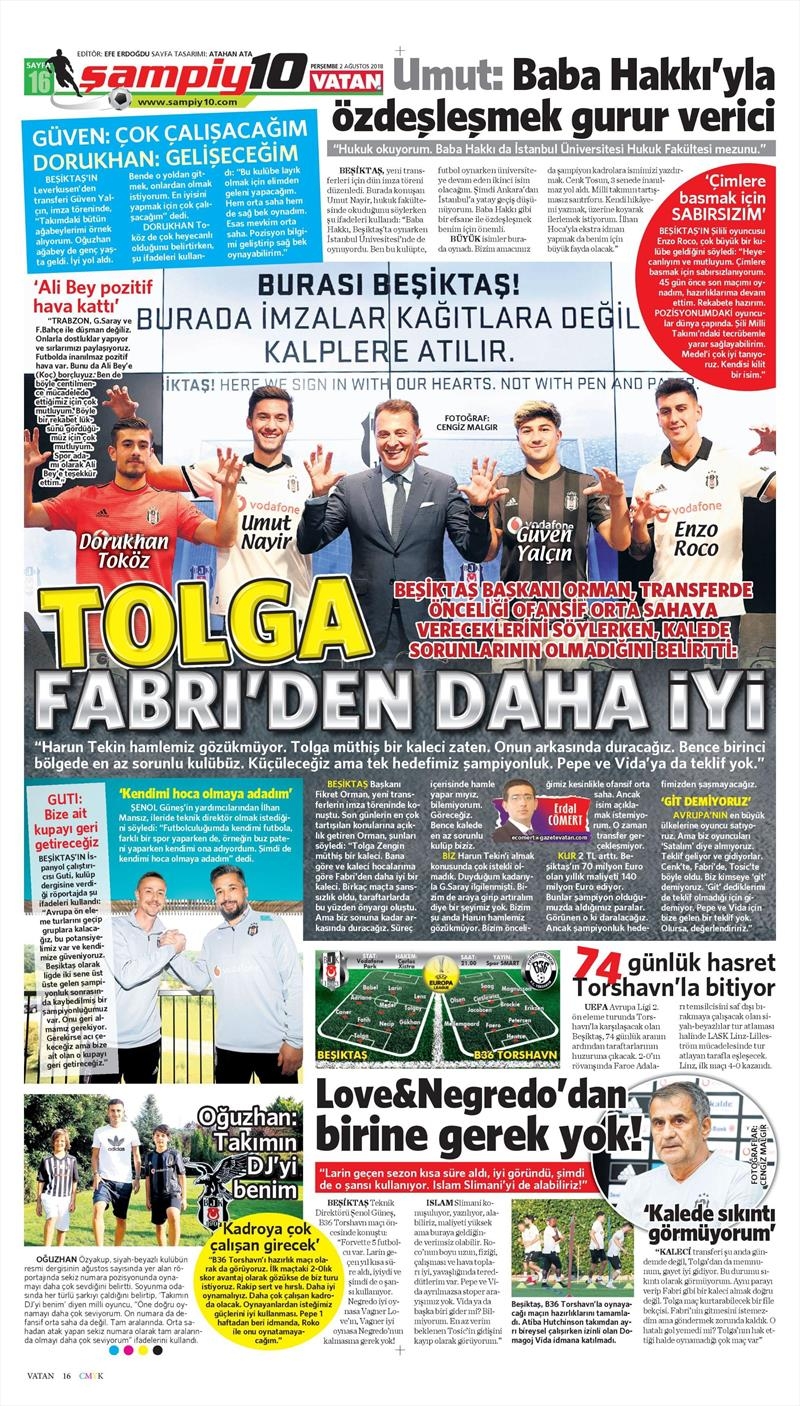 2 Ağustos 2018 | Gazetelerin Beşiktaş Manşetleri - Görsel 8