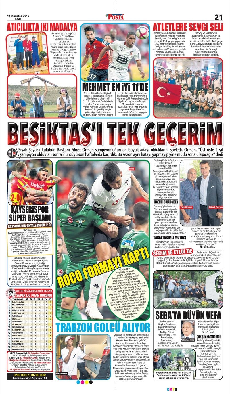 14 Ağustos 2018 | Gazetelerin Beşiktaş Manşetleri - Görsel 3