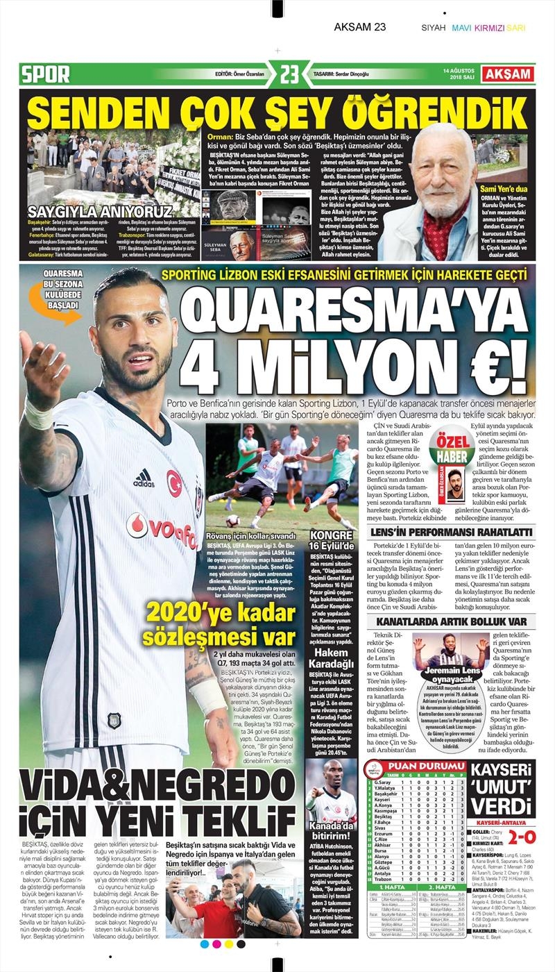 14 Ağustos 2018 | Gazetelerin Beşiktaş Manşetleri - Görsel 6