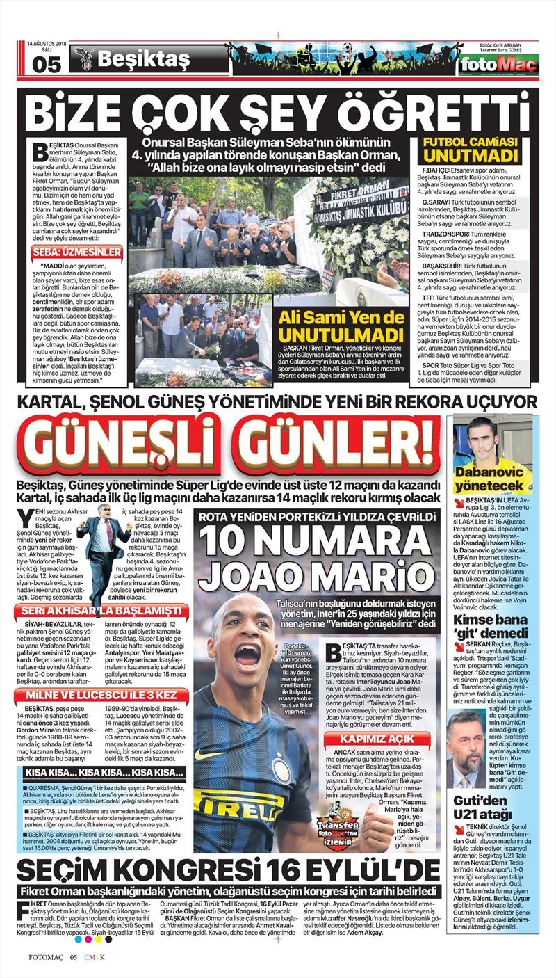 14 Ağustos 2018 | Gazetelerin Beşiktaş Manşetleri - Görsel 8