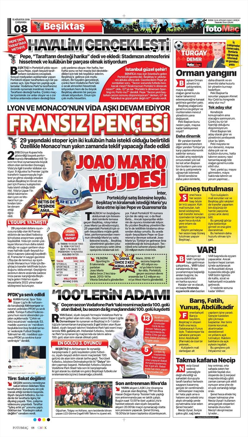 15 Ağustos 2018 | Gazetelerin Beşiktaş Manşetleri - Görsel 8