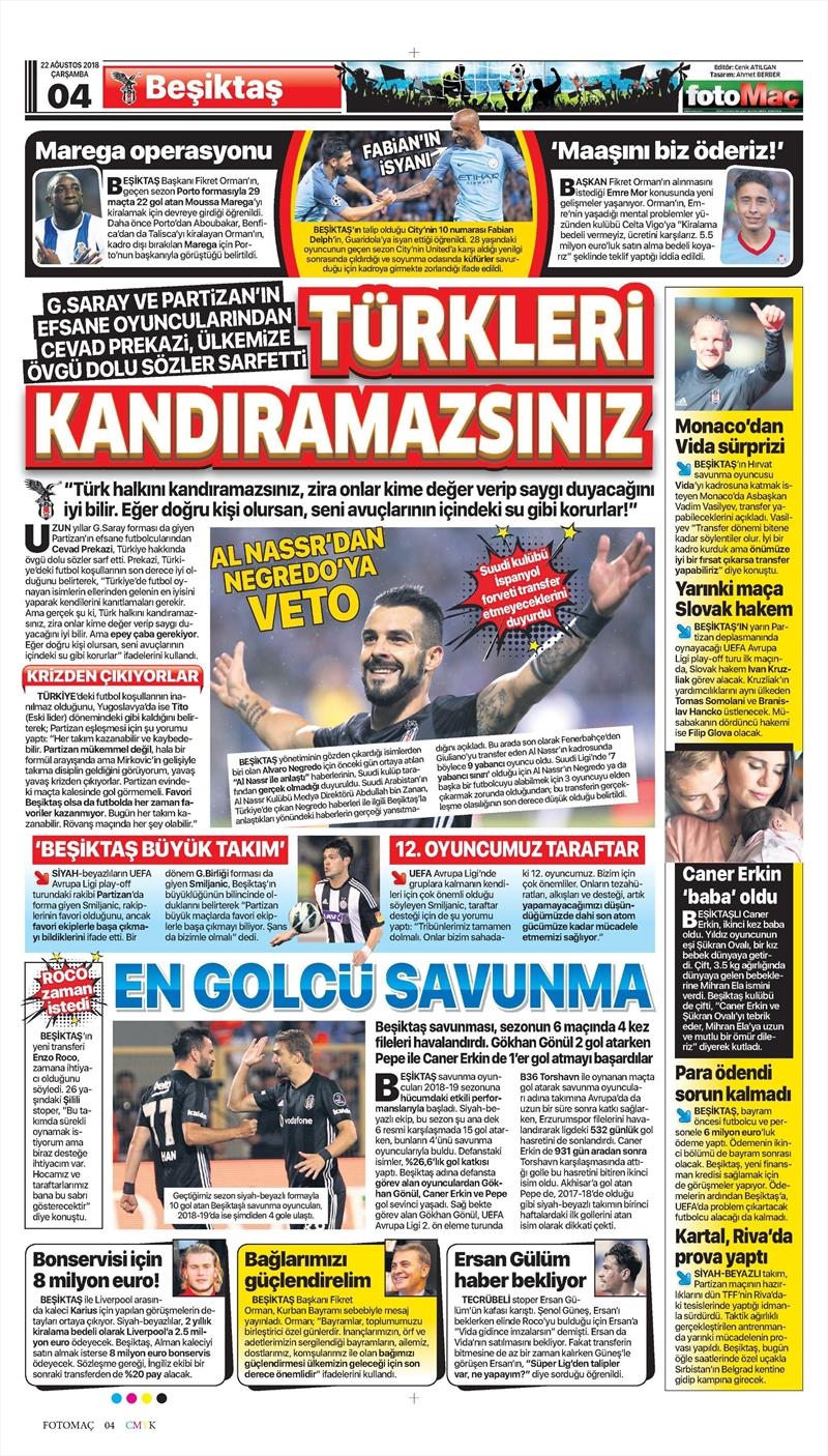22 Ağustos 2018 | Gazetelerin Beşiktaş Manşetleri - Görsel 14