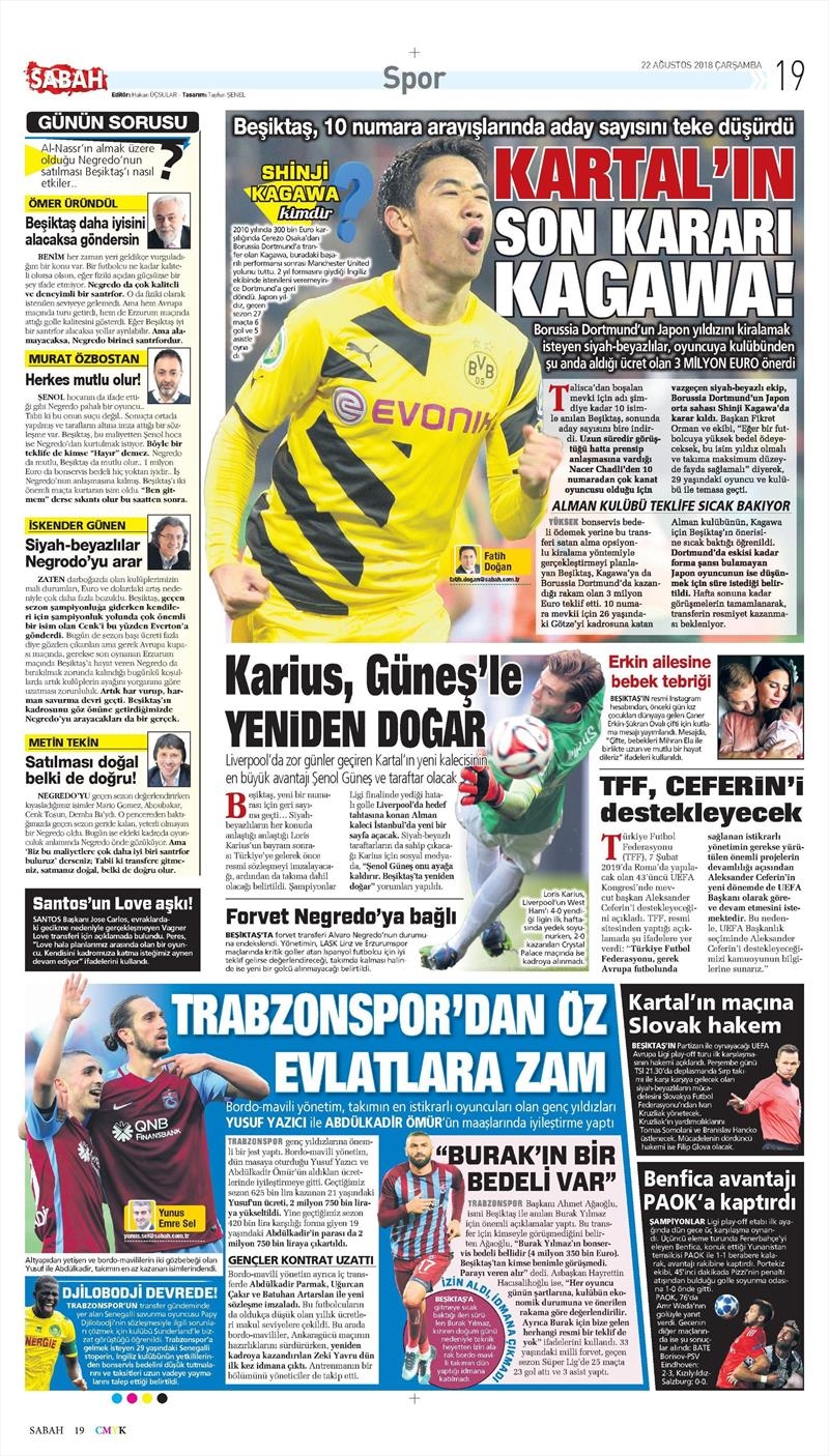 22 Ağustos 2018 | Gazetelerin Beşiktaş Manşetleri - Görsel 7
