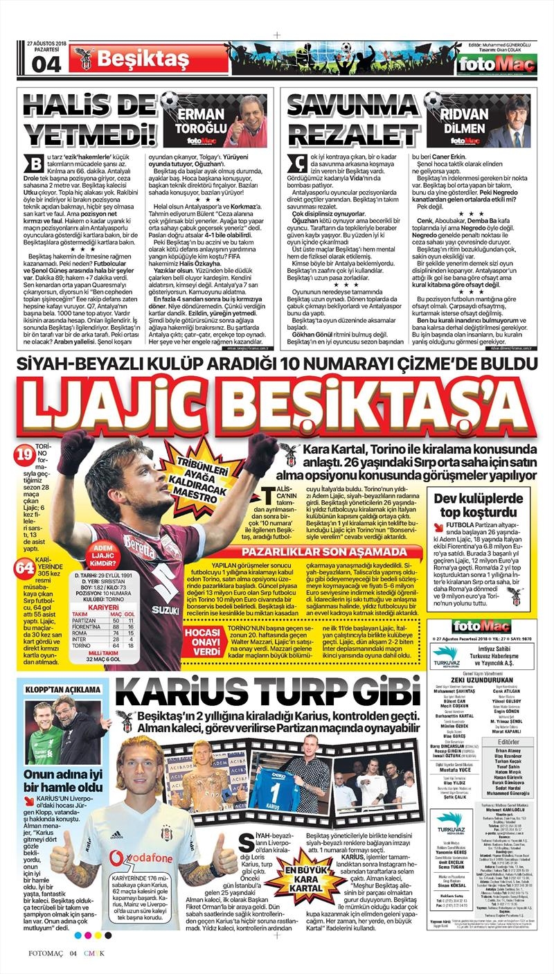 27 Ağustos 2018 | Gazetelerin Beşiktaş Manşetleri - Görsel 21