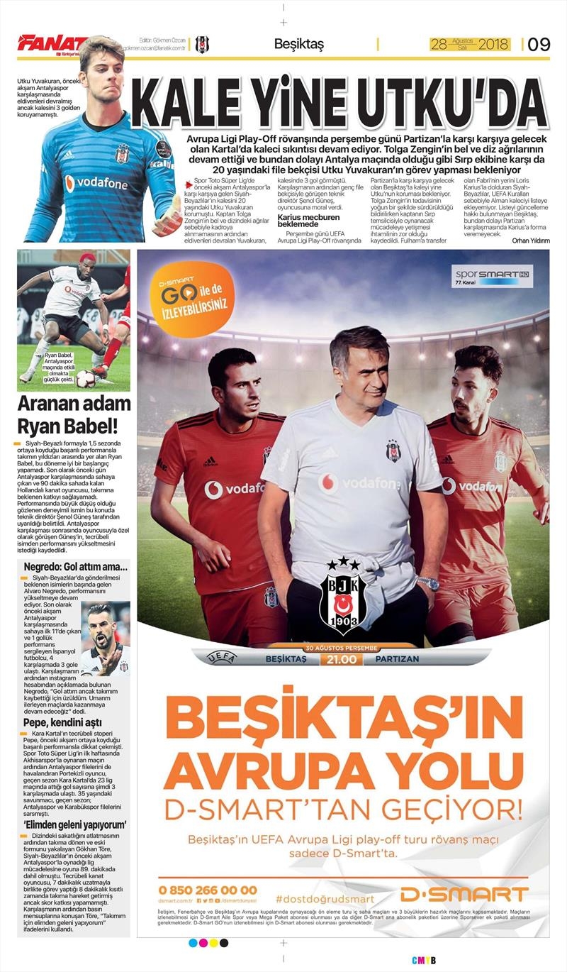 28 Ağustos 2018 | Gazetelerin Beşiktaş Manşetleri - Görsel 1