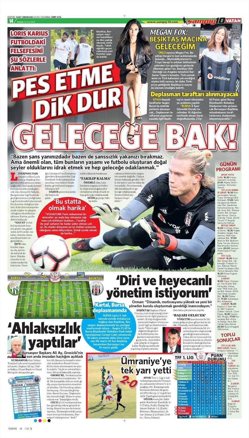 2 Eylül 2018 | Gazetelerin Beşiktaş Manşetleri - Görsel 7