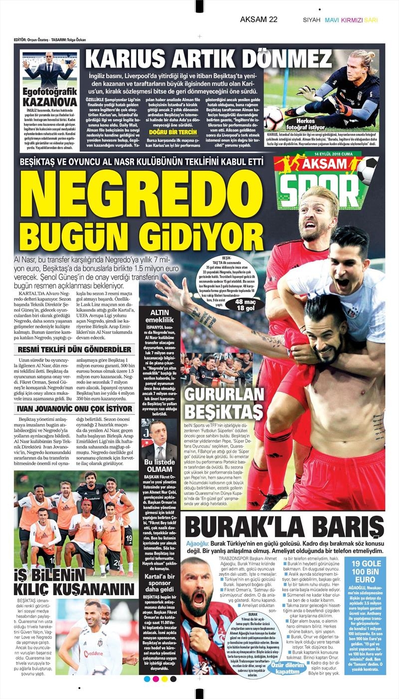 14 Eylül 2018 | Gazetelerin Beşiktaş Manşetleri - Görsel 3