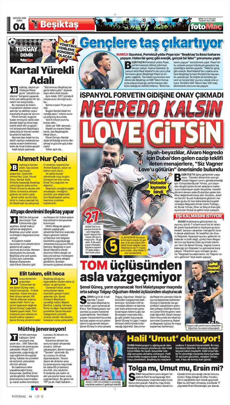 14 Eylül 2018 | Gazetelerin Beşiktaş Manşetleri - Görsel 6