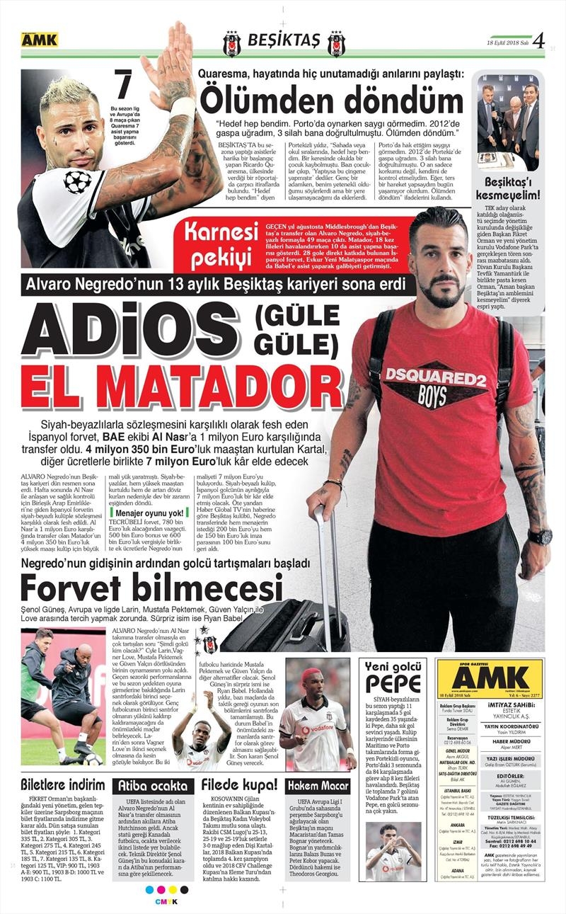 18 Eylül 2018 | Gazetelerin Beşiktaş Manşetleri - Görsel 1