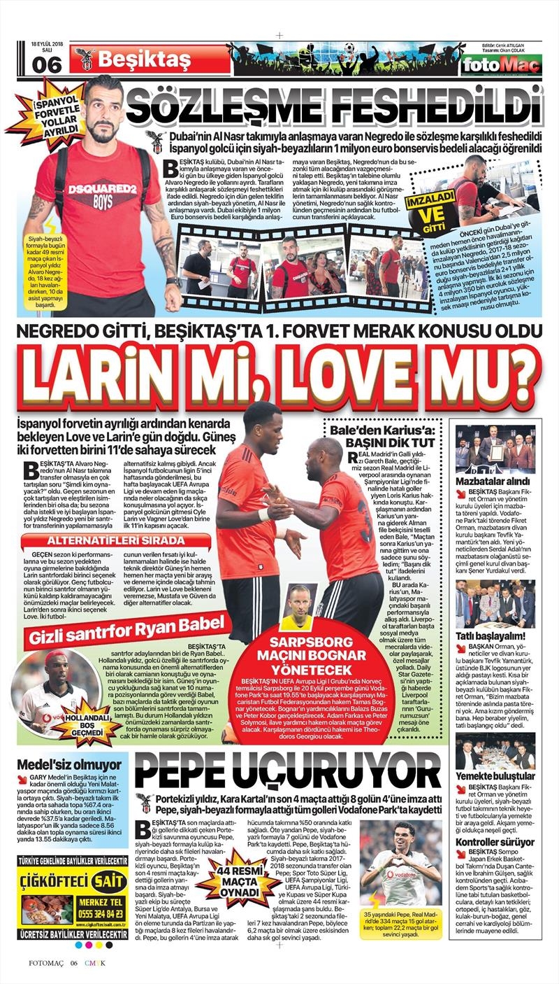 18 Eylül 2018 | Gazetelerin Beşiktaş Manşetleri - Görsel 4