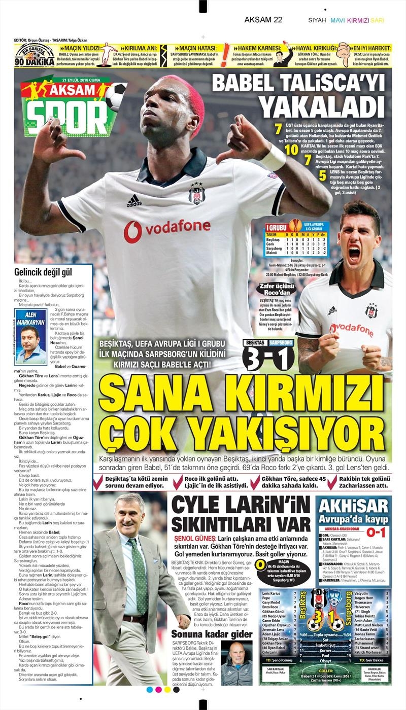 21 Eylül 2018 | Gazetelerin Beşiktaş Manşetleri - Görsel 1