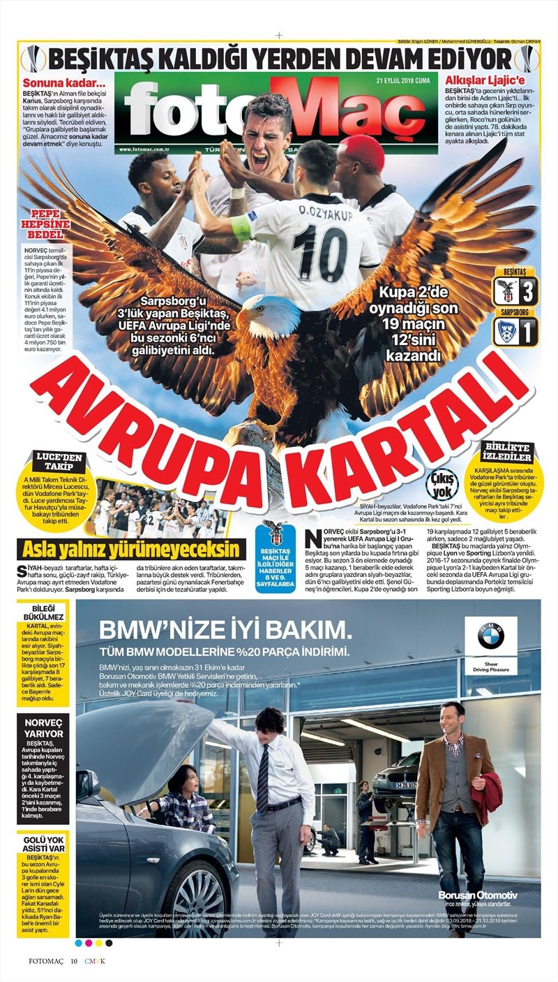 21 Eylül 2018 | Gazetelerin Beşiktaş Manşetleri - Görsel 10
