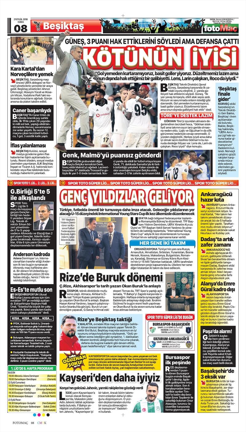 21 Eylül 2018 | Gazetelerin Beşiktaş Manşetleri - Görsel 16