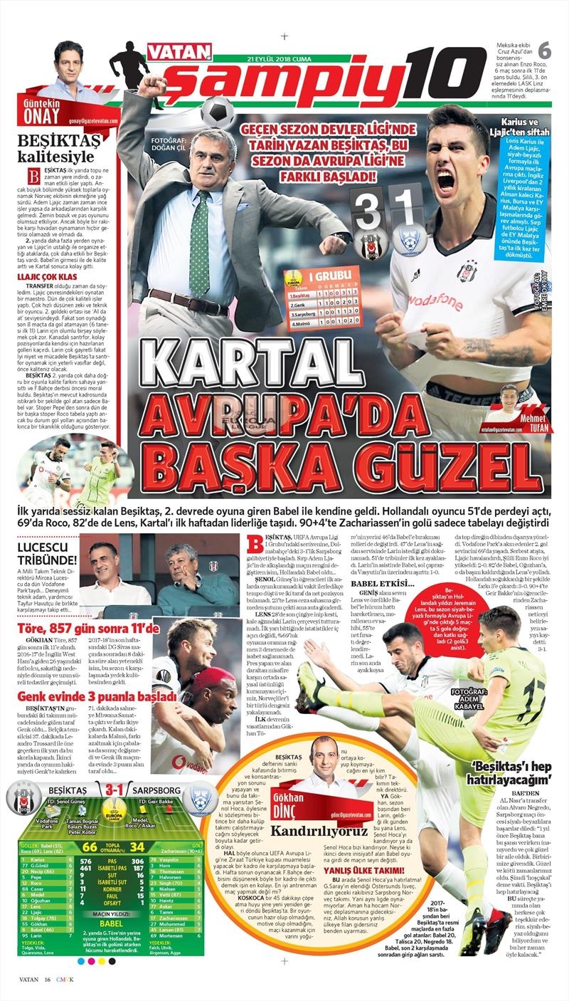 21 Eylül 2018 | Gazetelerin Beşiktaş Manşetleri - Görsel 19