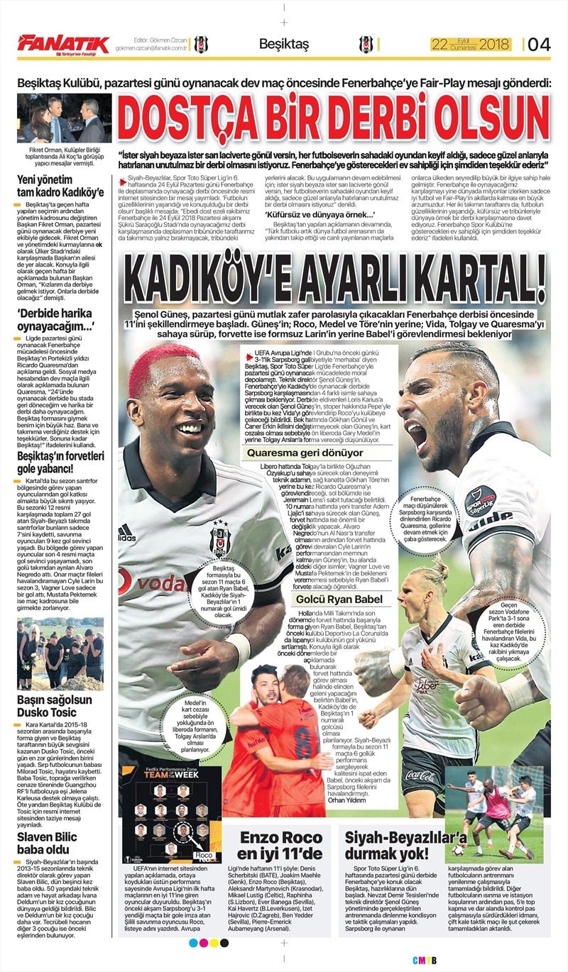 22 Eylül 2018 | Gazetelerin Beşiktaş Manşetleri - Görsel 3