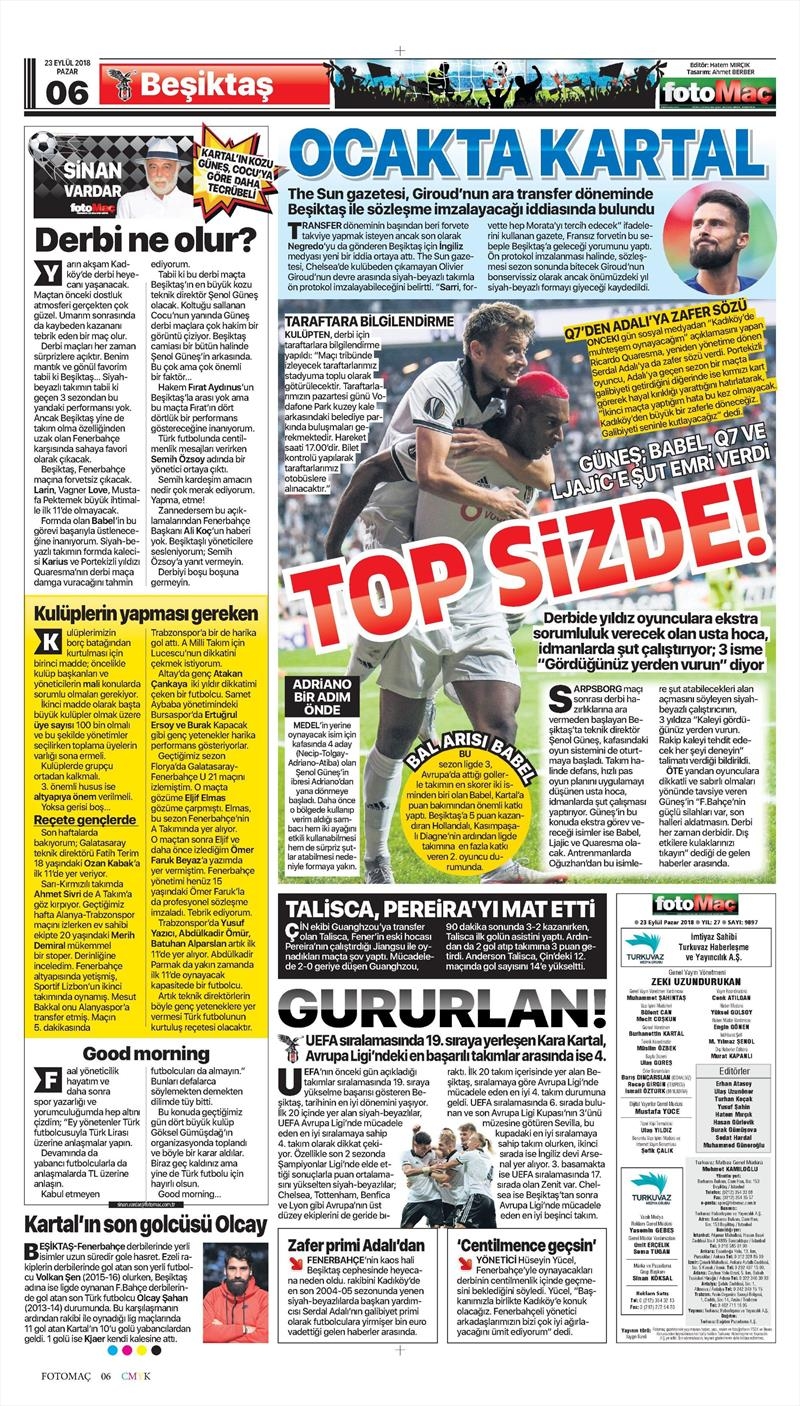 23 Eylül 2018 | Gazetelerin Beşiktaş Manşetleri - Görsel 6