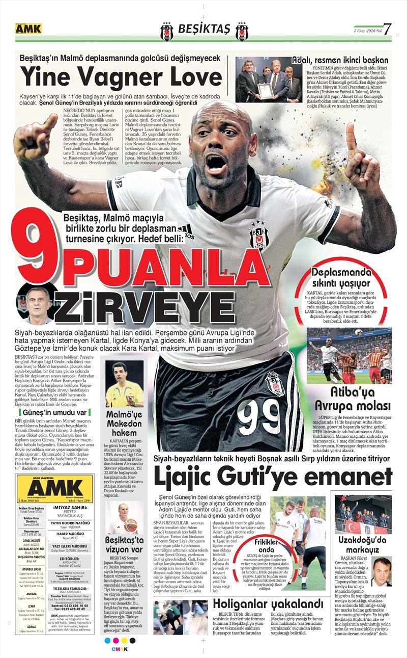 2 Ekim 2018 | Gazetelerin Beşiktaş Manşetleri - Görsel 2