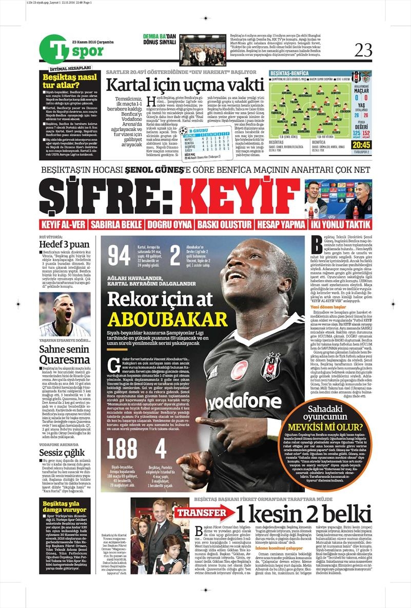 23 Kasım 2016 | Gazetelerin Beşiktaş sayfaları - Görsel 3