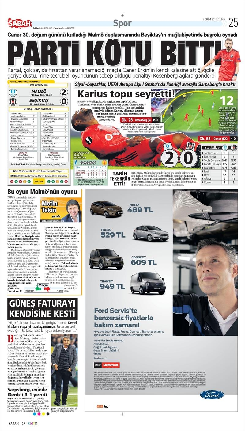 5 Ekim 2018 | Gazetelerin Beşiktaş Manşetleri - Görsel 1