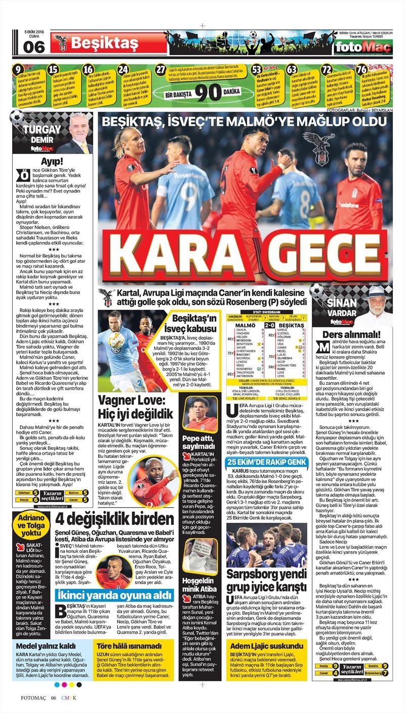 5 Ekim 2018 | Gazetelerin Beşiktaş Manşetleri - Görsel 13
