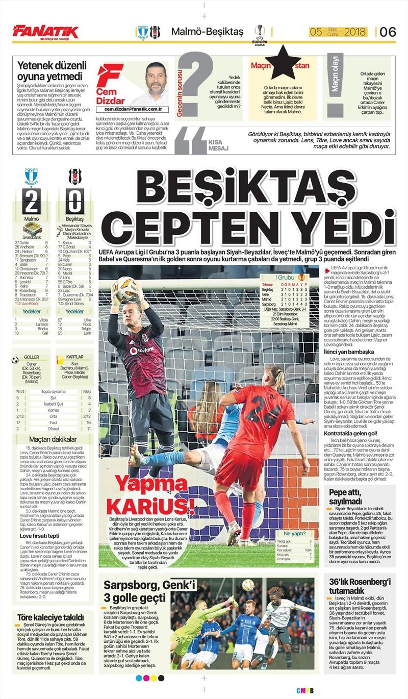 5 Ekim 2018 | Gazetelerin Beşiktaş Manşetleri - Görsel 3
