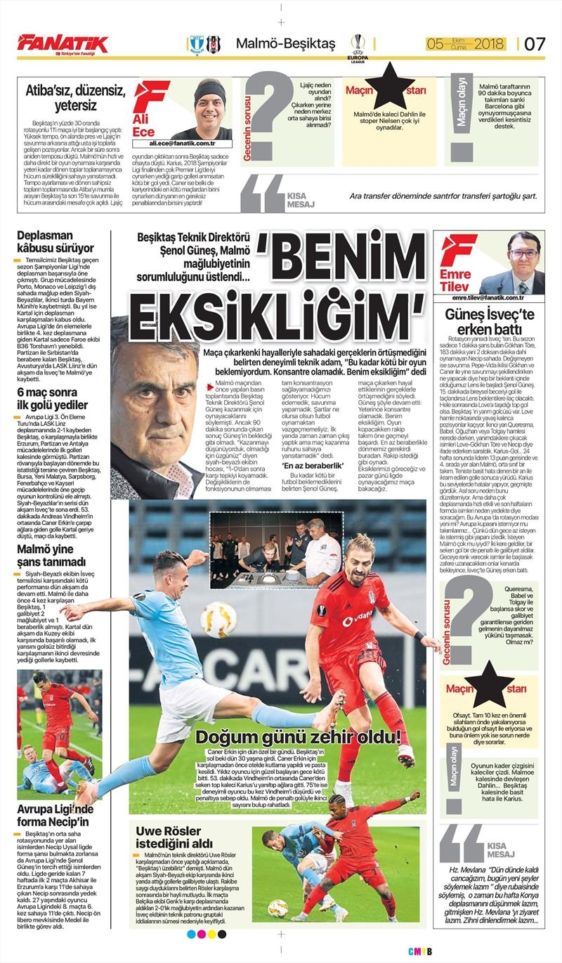 5 Ekim 2018 | Gazetelerin Beşiktaş Manşetleri - Görsel 4