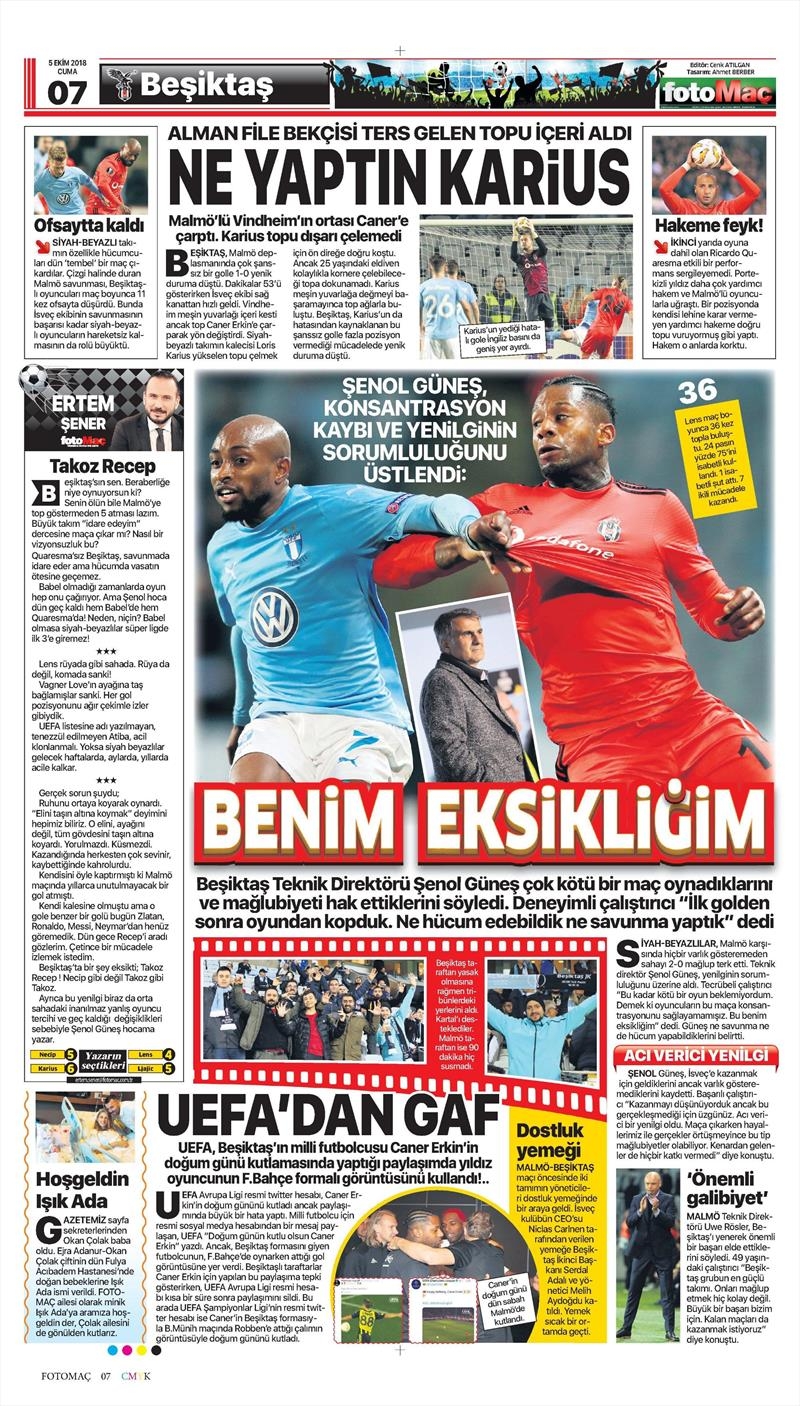 5 Ekim 2018 | Gazetelerin Beşiktaş Manşetleri - Görsel 5