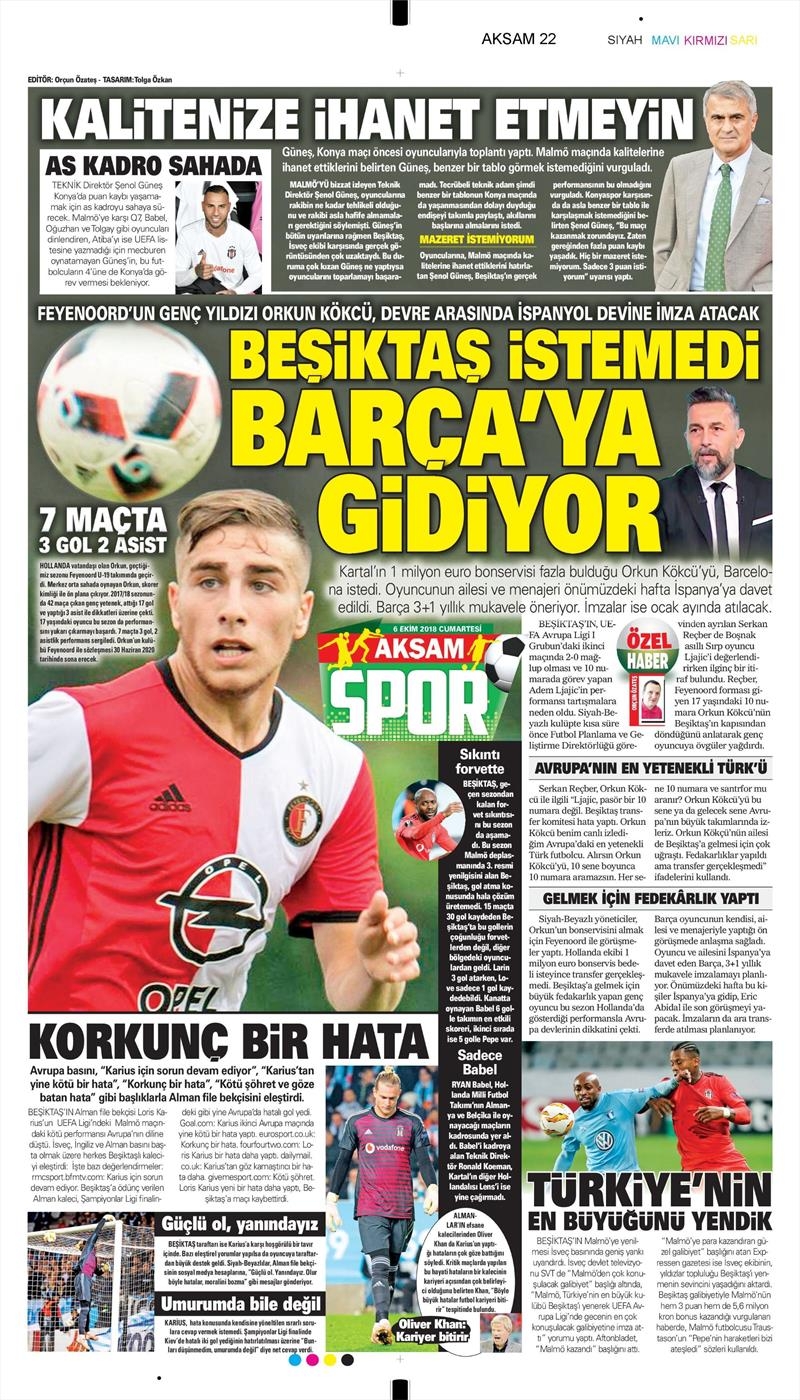 6 Ekim 2018 | Gazetelerin Beşiktaş Manşetleri - Görsel 2