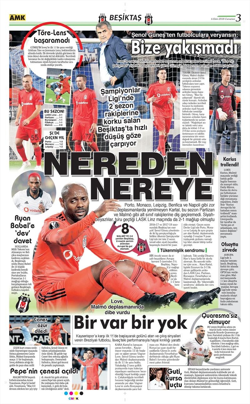 6 Ekim 2018 | Gazetelerin Beşiktaş Manşetleri - Görsel 3