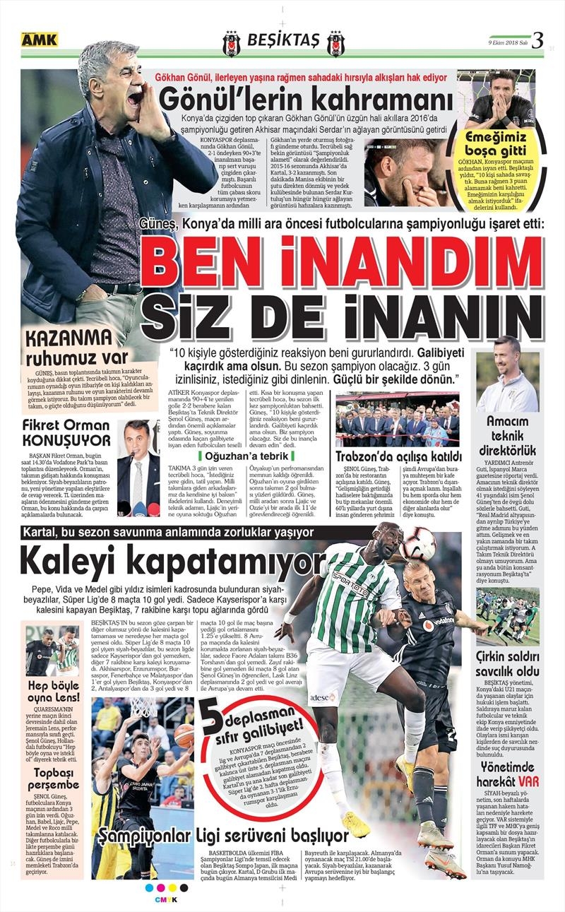 9 Ekim 2018 | Gazetelerin Beşiktaş Manşetleri - Görsel 2