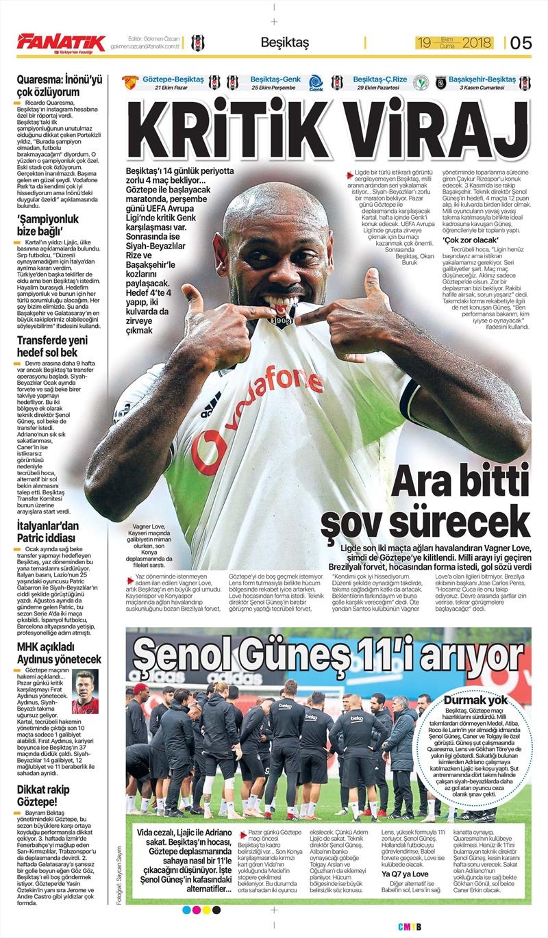 19 Ekim 2018 | Gazetelerin Beşiktaş Manşetleri - Görsel 1