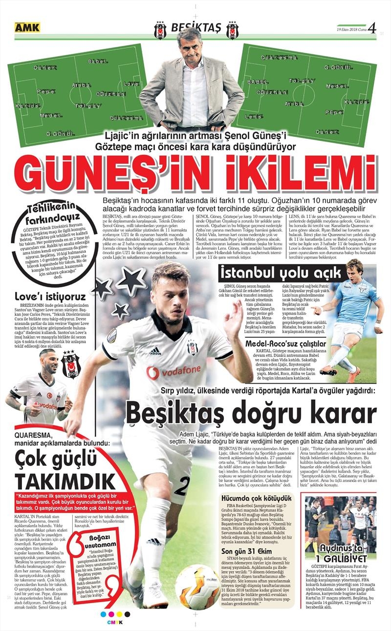 19 Ekim 2018 | Gazetelerin Beşiktaş Manşetleri - Görsel 2