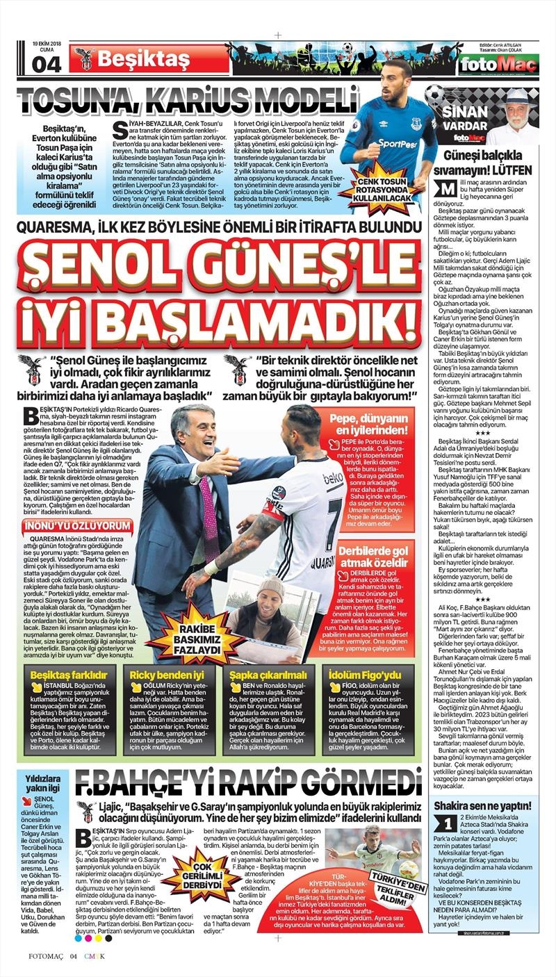 19 Ekim 2018 | Gazetelerin Beşiktaş Manşetleri - Görsel 6