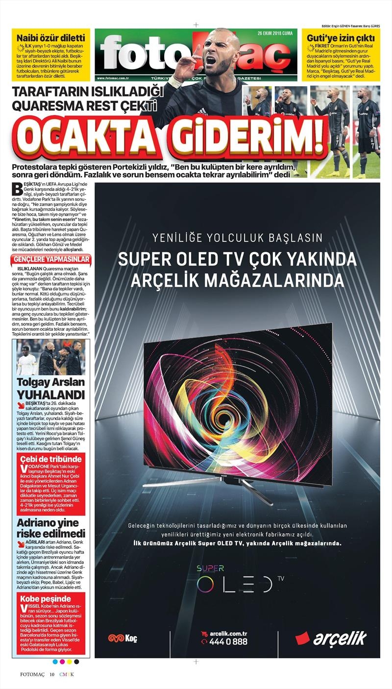 26 Ekim 2018 | Gazetelerin Beşiktaş Manşetleri - Görsel 1