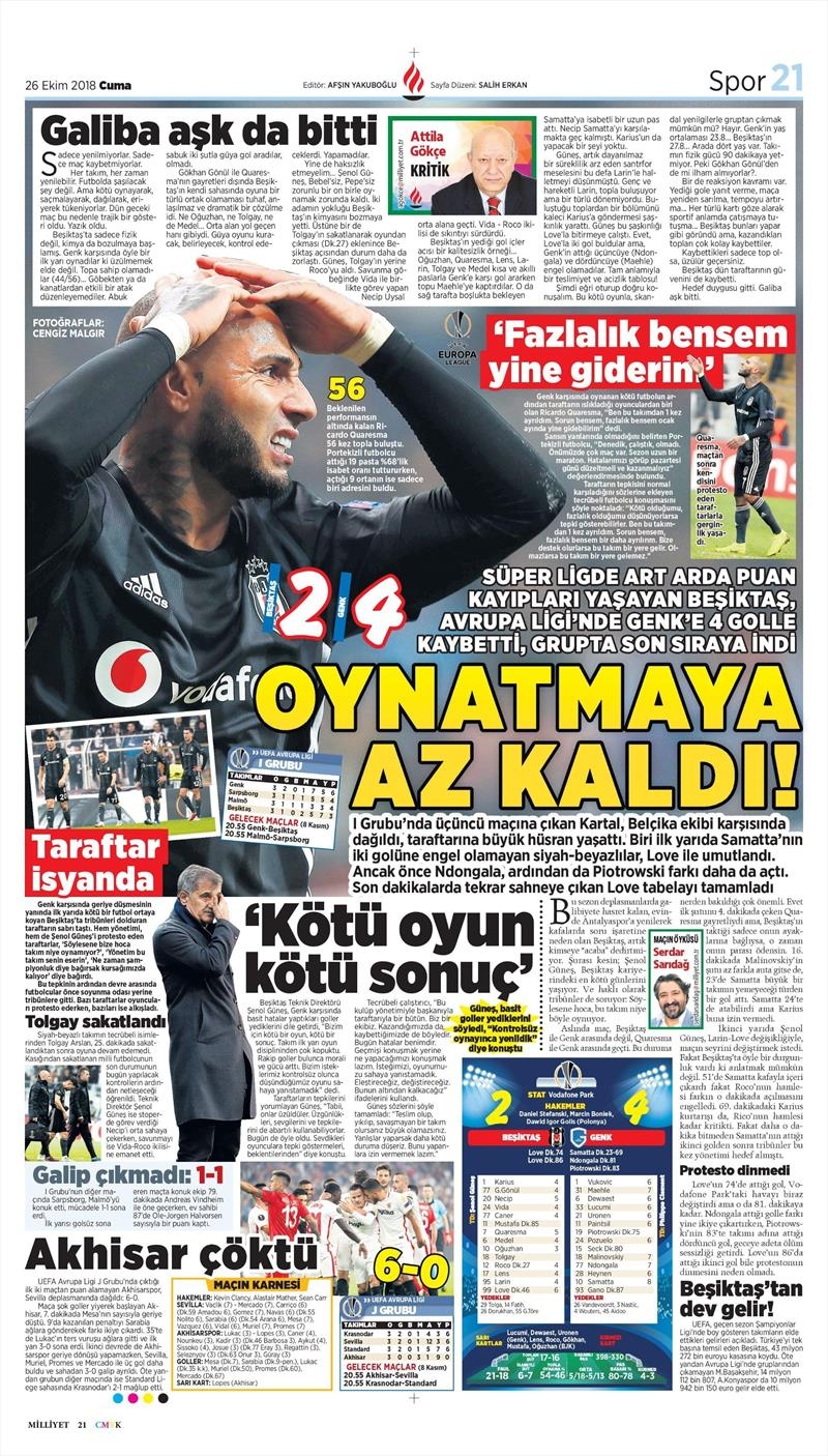 26 Ekim 2018 | Gazetelerin Beşiktaş Manşetleri - Görsel 11