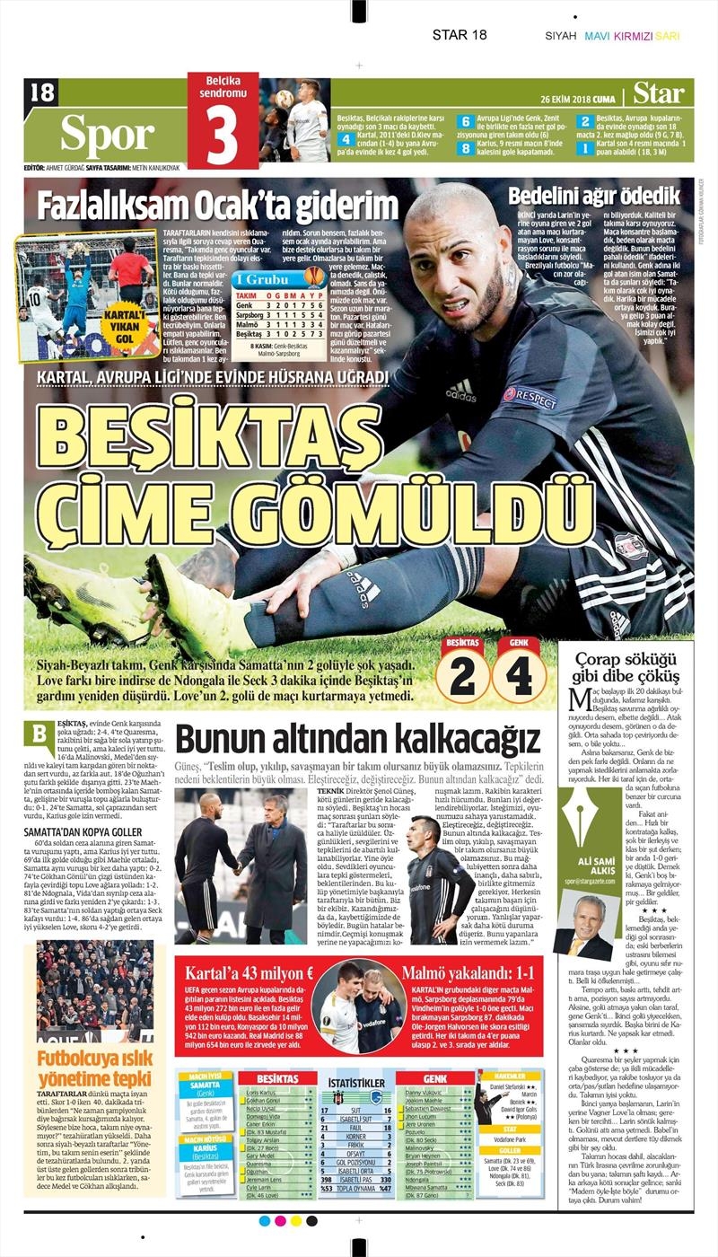 26 Ekim 2018 | Gazetelerin Beşiktaş Manşetleri - Görsel 12