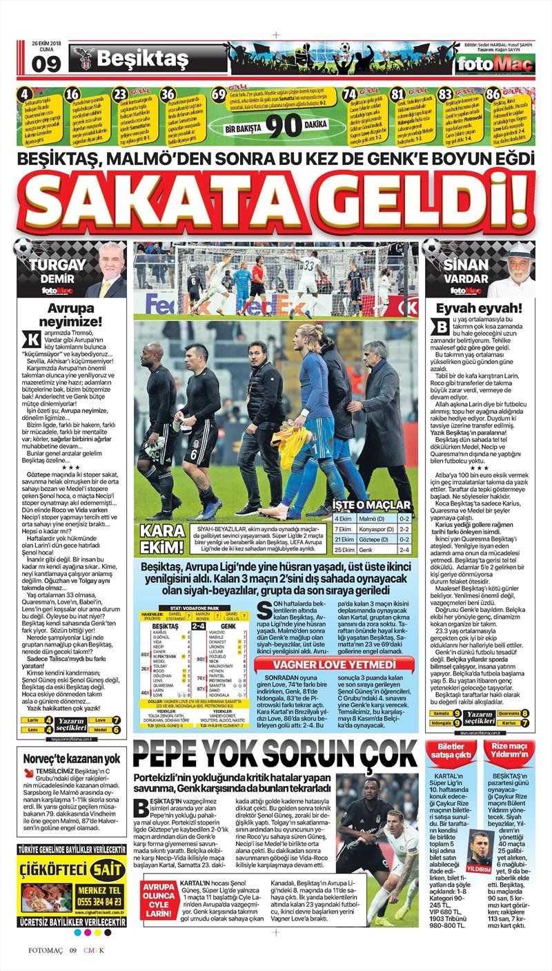 26 Ekim 2018 | Gazetelerin Beşiktaş Manşetleri - Görsel 16