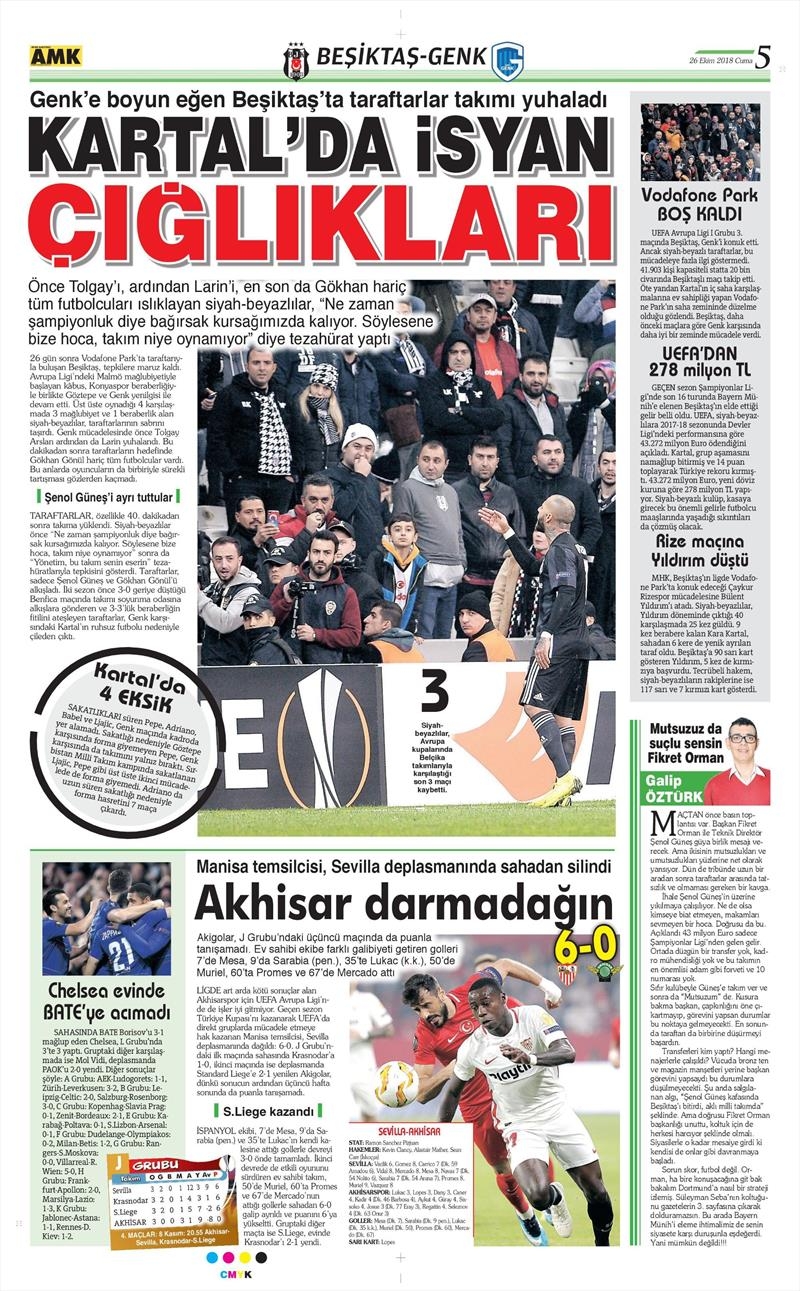 26 Ekim 2018 | Gazetelerin Beşiktaş Manşetleri - Görsel 8