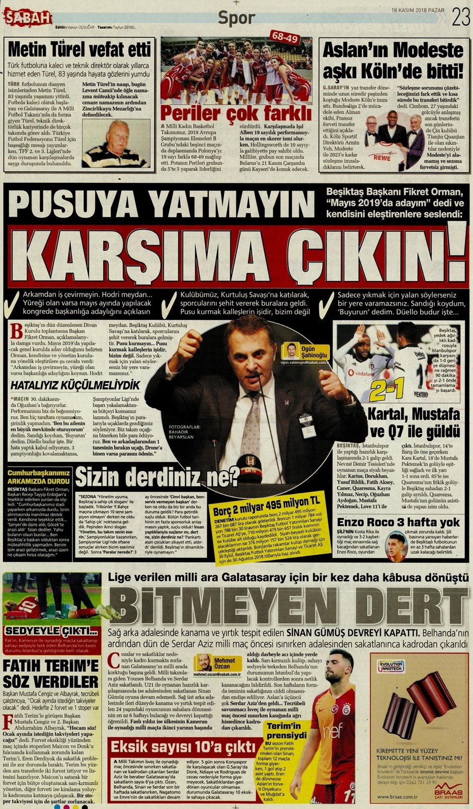 18 Kasım 2018 | Gazetelerin Beşiktaş Manşetleri - Görsel 6