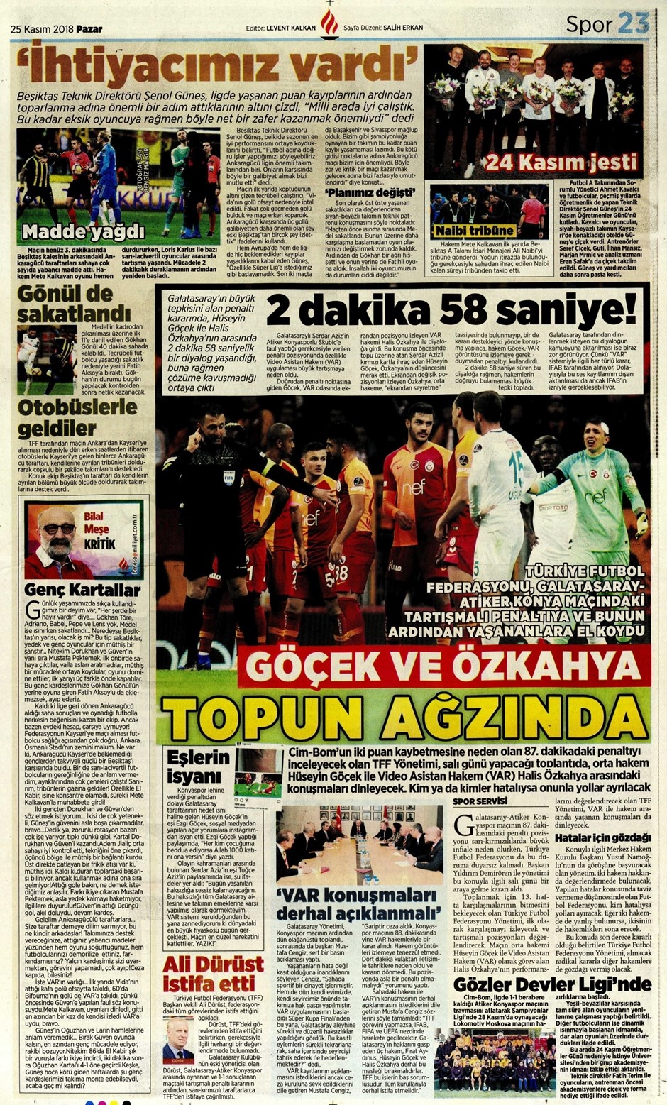 25 Kasım 2018 | Gazetelerin Beşiktaş Manşetleri - Görsel 1