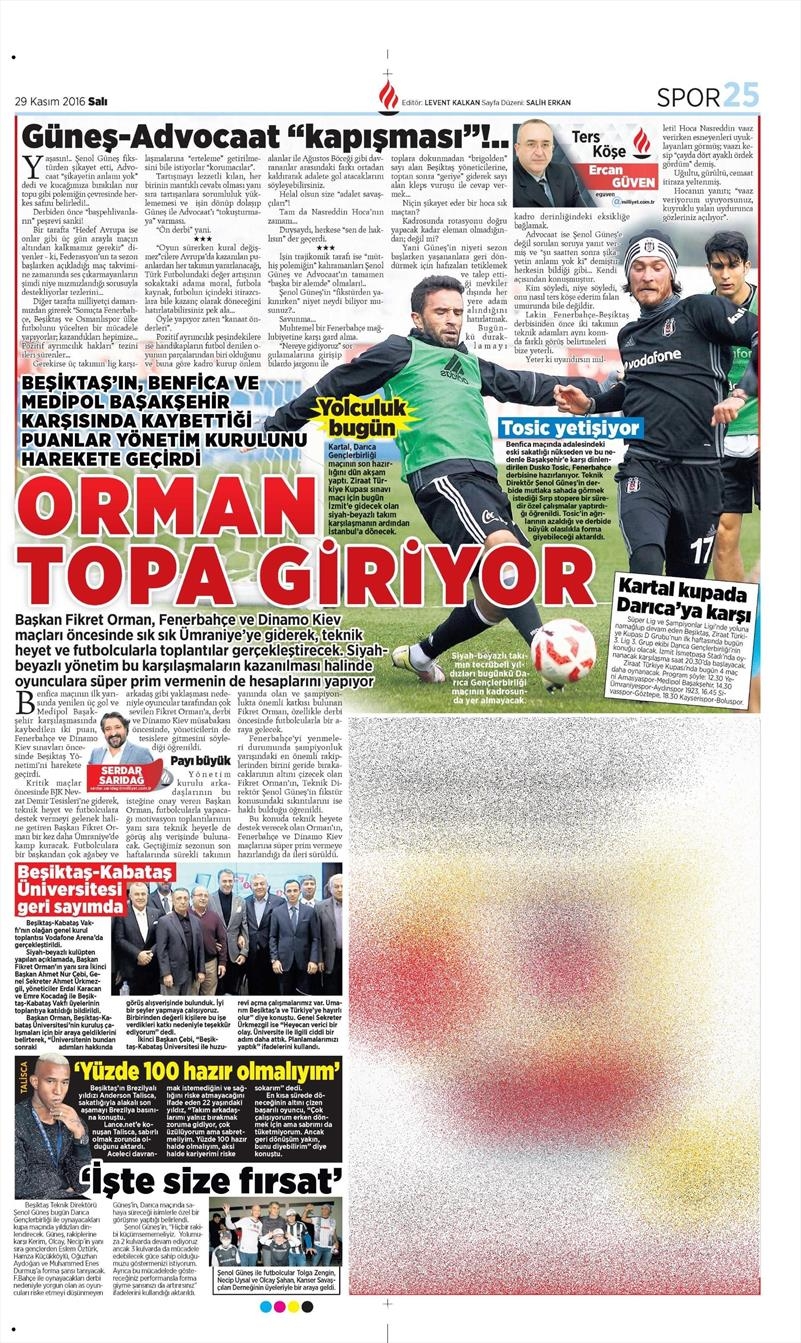 29 Kasım 2016 | Gazetelerin Beşiktaş manşetleri - Görsel 8