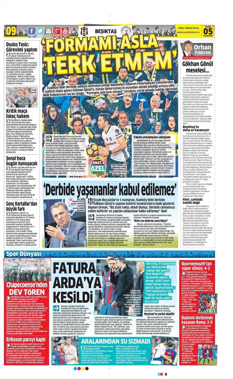 5 Aralık 2016 | Gazetelerin Beşiktaş manşetleri - Görsel 17