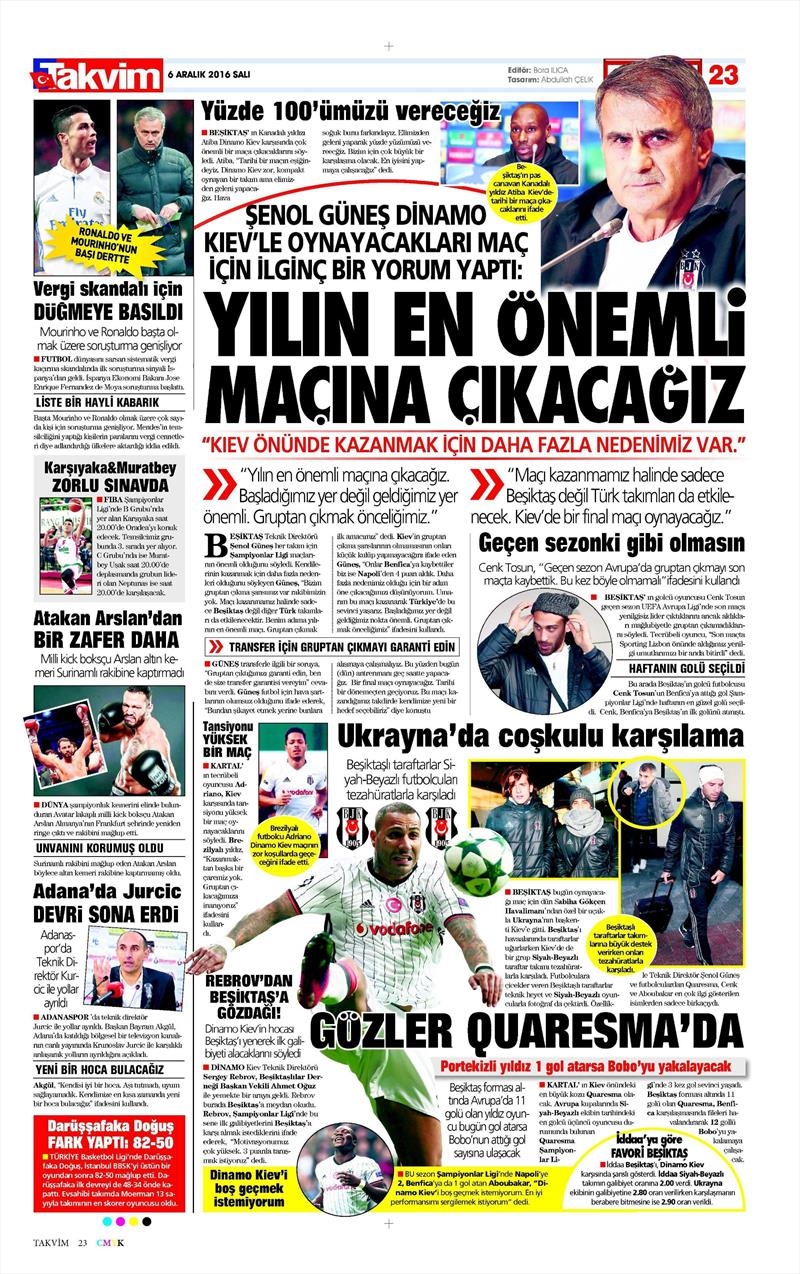 6 Aralık 2016 | İşte gazetelerin Beşiktaş manşetleri - Görsel 5