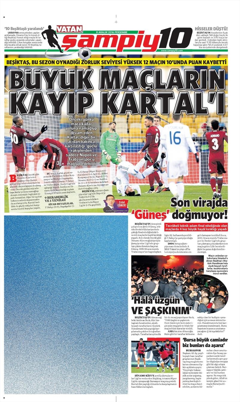 8 Aralık 2016 | İşte gazetelerin Beşiktaş manşetleri - Görsel 1