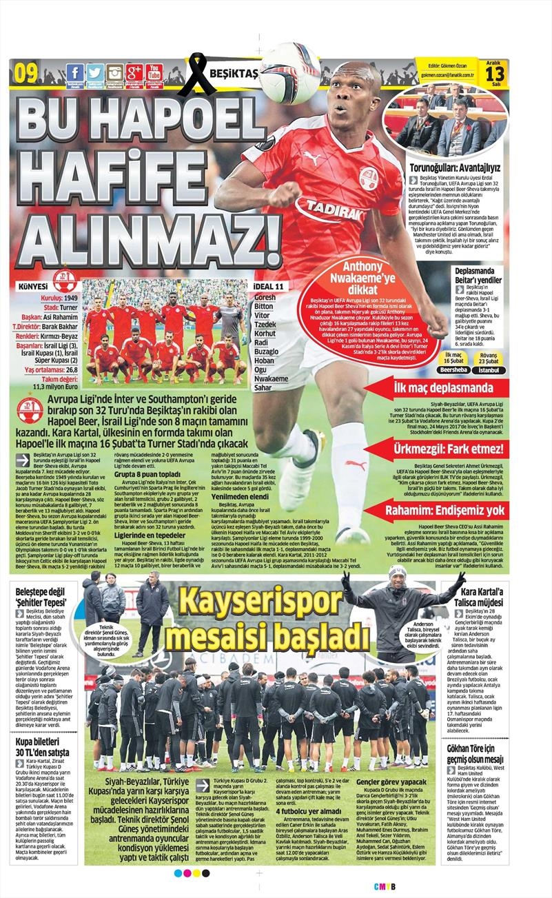 13 Aralık 2016 | İşte gazetelerin Beşiktaş manşetleri - Görsel 3