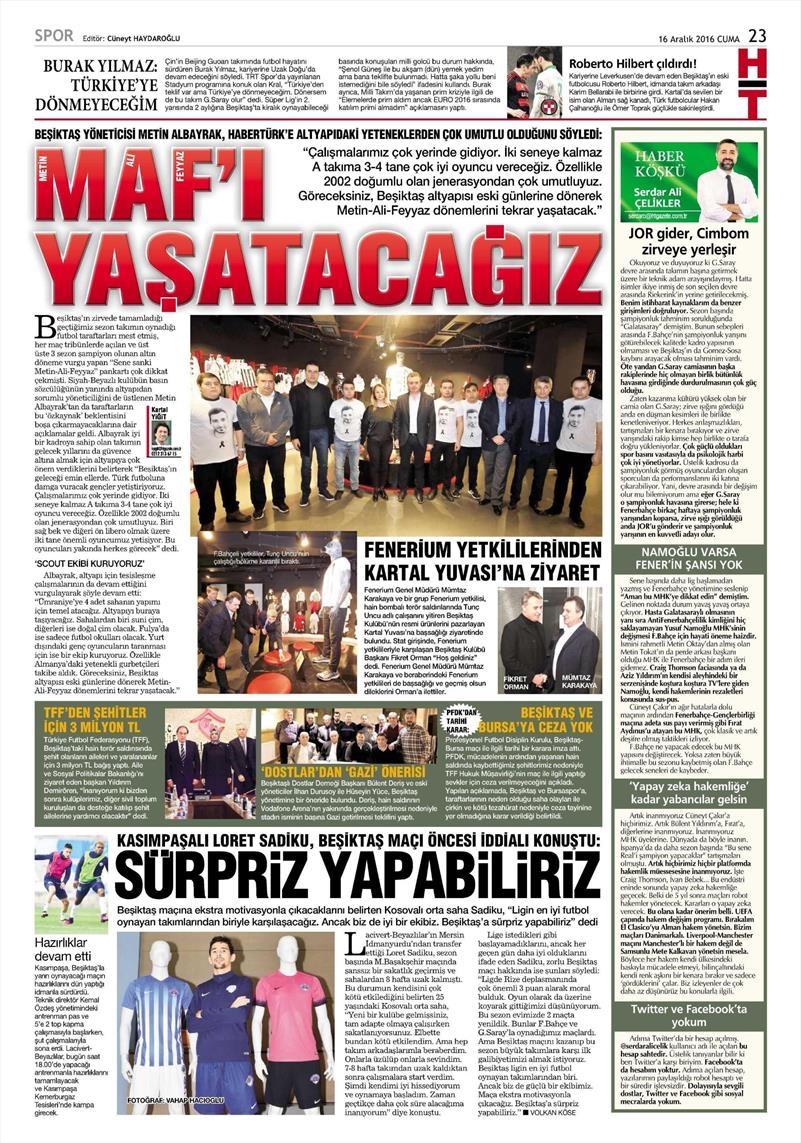 16 Aralık 2016 | İşte gazetelerin Beşiktaş manşetleri - Görsel 4