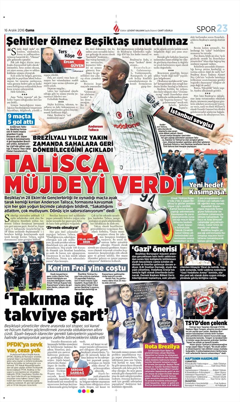 16 Aralık 2016 | İşte gazetelerin Beşiktaş manşetleri - Görsel 7
