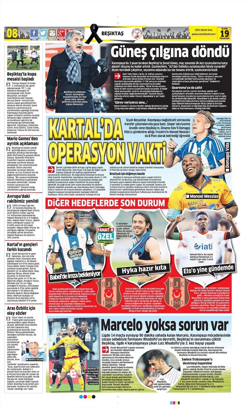 19 Aralık 2016 | İşte gazetelerin Beşiktaş manşetleri - Görsel 1