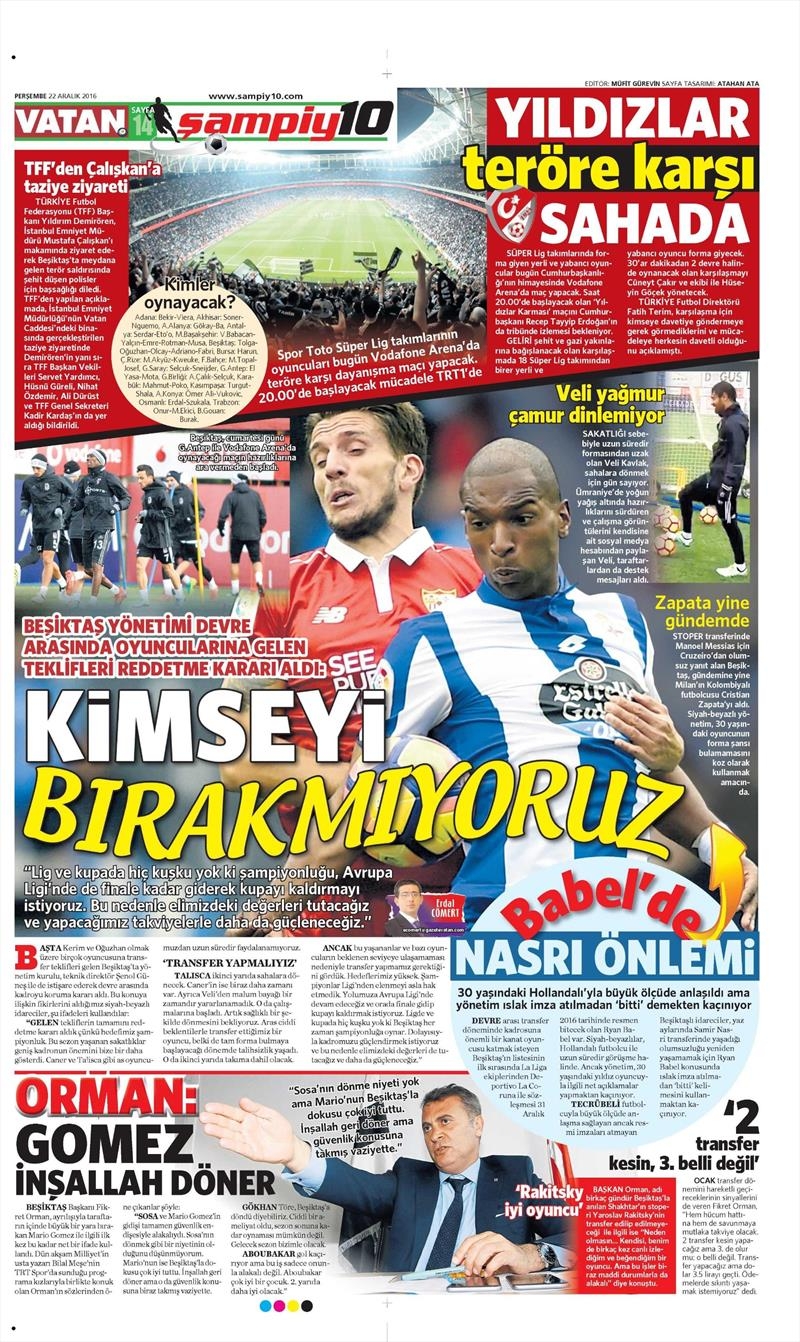 22 Aralık 2016 | İşte gazetelerin Beşiktaş manşetleri - Görsel 1